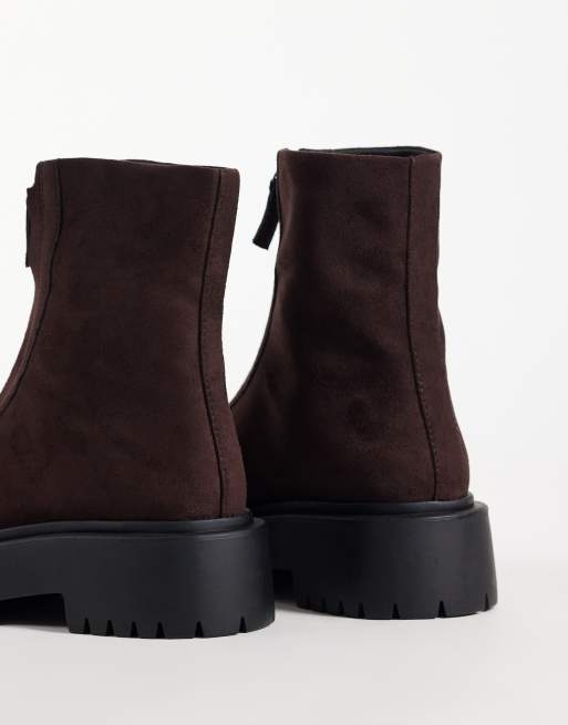 ASOS DESIGN Adeline front zip chunky ankle boots chocolate suedette, 3 of 4