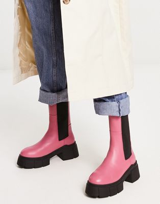 ASOS DESIGN Adelphi premium leather chelsea boots in pink - ASOS Price Checker