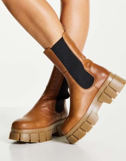 ASOS DESIGN - Adjust - Bottines chelsea chunky en cuir de qualité supérieure - Fauve, 2 de 4