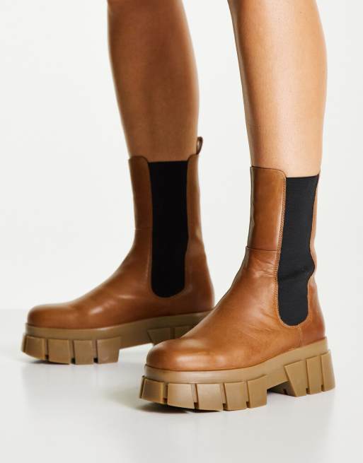 ASOS DESIGN - Adjust - Bottines chelsea chunky en cuir de qualité supérieure - Fauve, 4 de 4