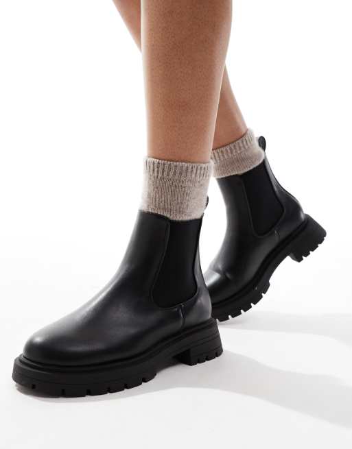 ASOS DESIGN Adjust Chelsea Stiefel in Schwarz mit dicker Sohle