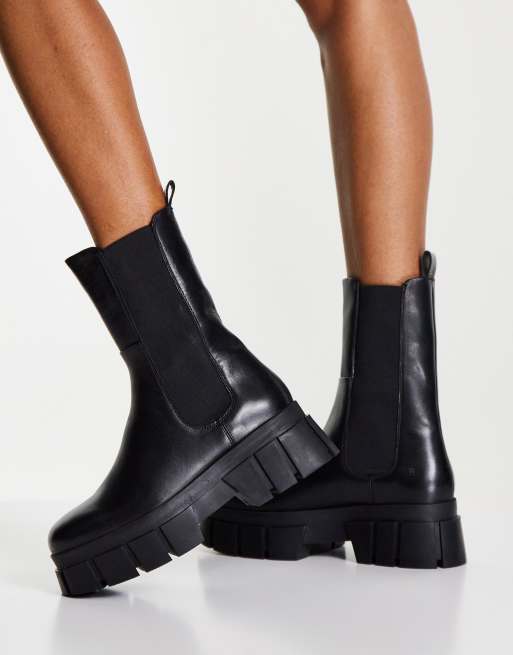 Asos design chelsea boots in deals black leather with chunky sole