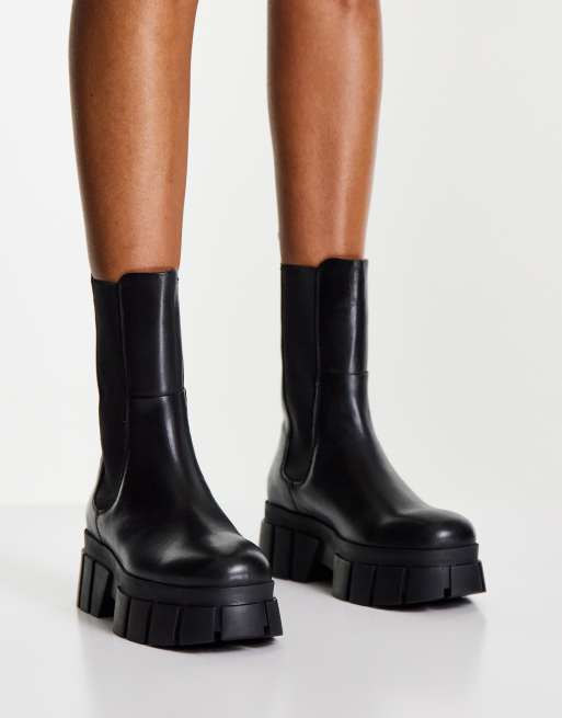 ASOS DESIGN – Adjust – Svarta grova chelseaboots i premiumläder