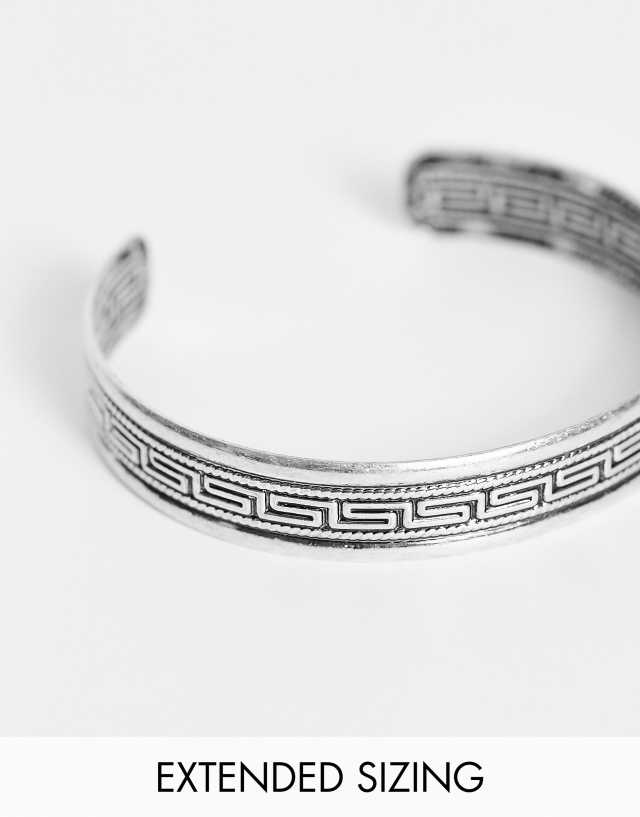 ASOS DESIGN adjustable bangle with column embossing in burnished silver tone