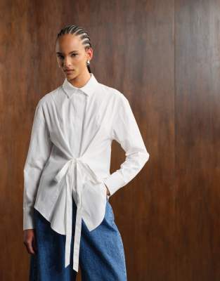 Asos Design Adjustable Cinched Back Shoulder Pad Shirt In White