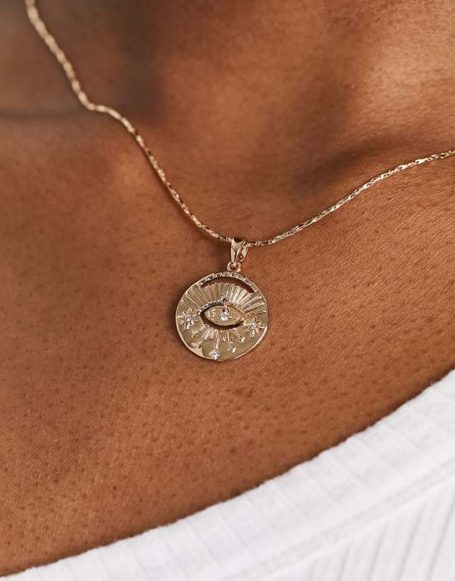 ASOS DESIGN adjustable necklace with evil eye pendant in gold tone