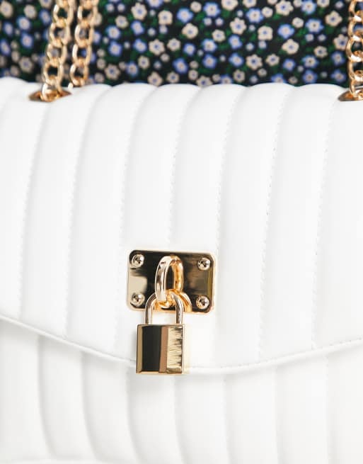 ASOS DESIGN adjustable quilted shoulder bag with padlock in white , 2 of 4