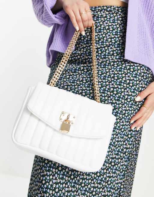 ASOS DESIGN adjustable quilted shoulder bag with padlock in white , 3 of 4