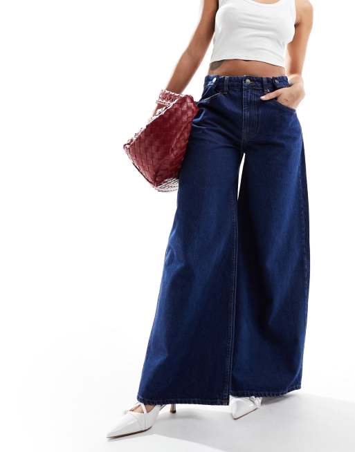 ASOS DESIGN adjustable waist wide leg jean in rinse blue, 3 of 5