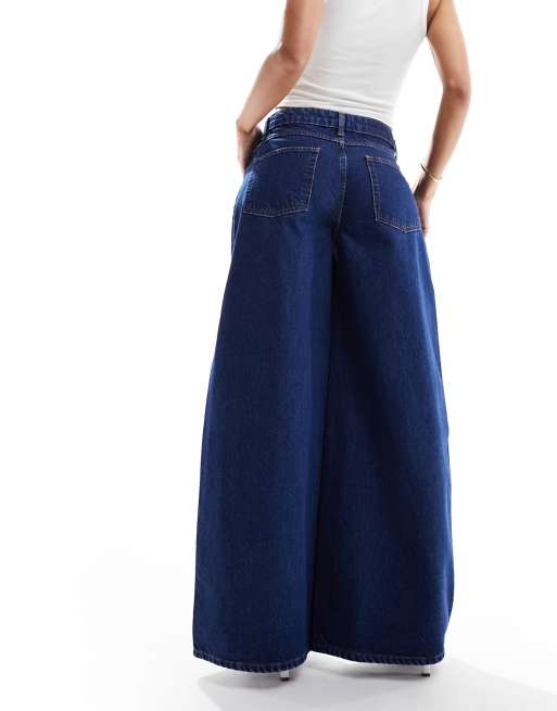ASOS DESIGN adjustable waist wide leg jeans in rinse blue, 4 of 5