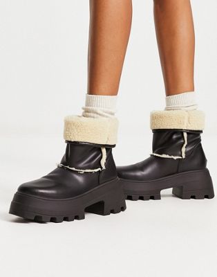 ASOS DESIGN Adriana chunky borg lined boots in black - ASOS Price Checker