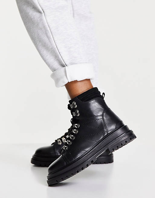 ASOS DESIGN Adrift chunky lace up hiker boots in black | ASOS