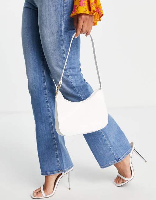 ASOS DESIGN - Afgeronde schoudertas met schakelkettinkje in handvat in wit, 3 van 4