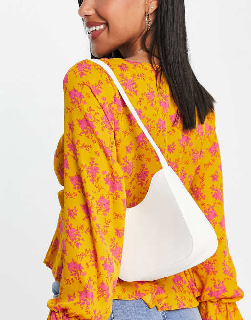 ASOS DESIGN - Afgeronde schoudertas met schakelkettinkje in handvat in wit, 4 van 4