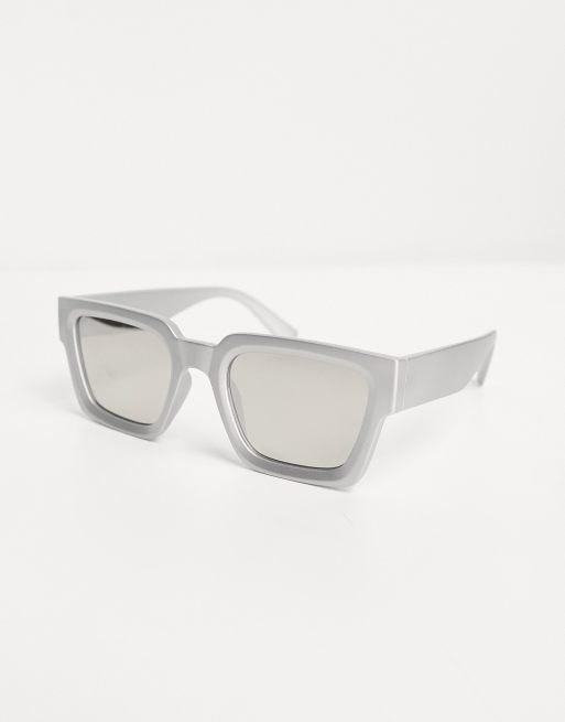 ASOS DESIGN - Afgeschuinde vierkante zonnebril met spiegelglazen in zilver, 3 van 4