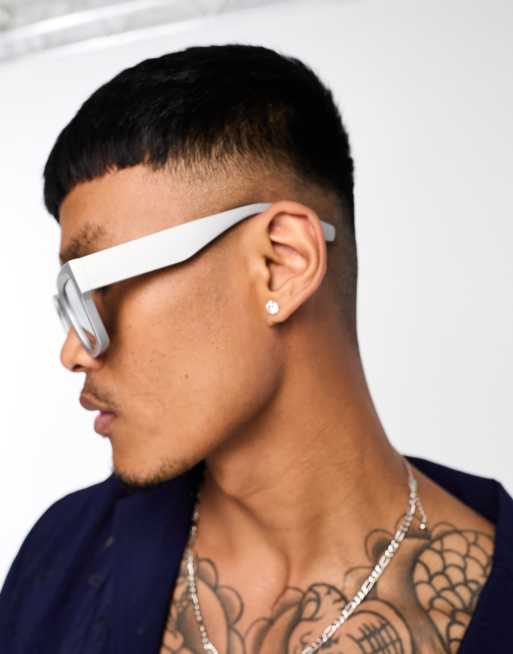 ASOS DESIGN - Afgeschuinde vierkante zonnebril met spiegelglazen in zilver, 4 van 4