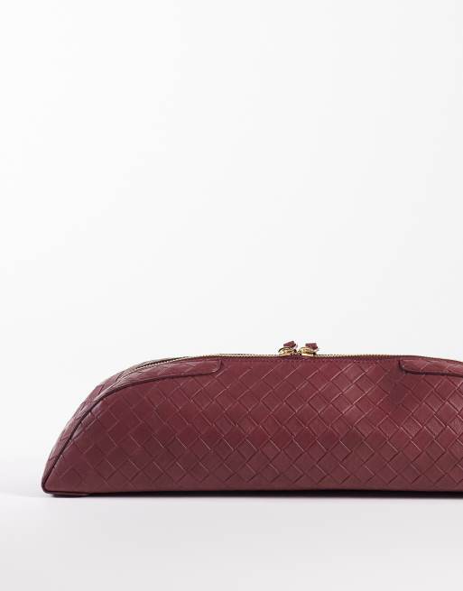 ASOS DESIGN - Aflang og vævet bordeauxrød clutch-taske i penalhus-stil, 4 af 4