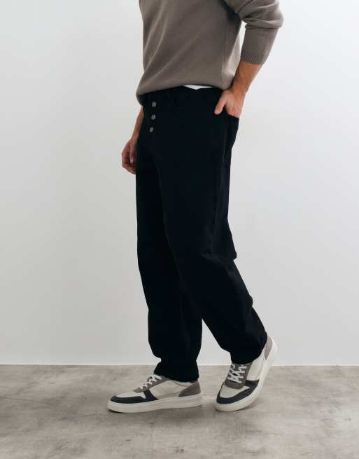 ASOS DESIGN afslappede barrel-bukser med synlige knapper i sort, 3 af 5