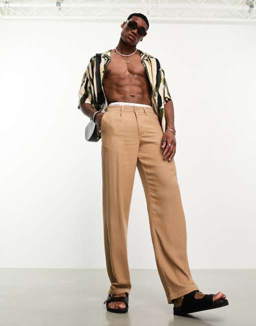 ASOS DESIGN - Afslappede gyldenbrune chinos i hørblanding 
