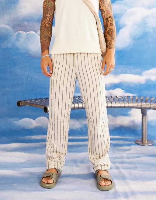 ASOS DESIGN - Afslappede hørbukser med striber i brun