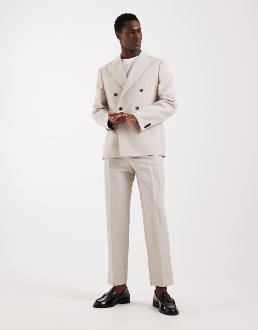 ASOS DESIGN - Afslappede og tapered beige habitbukser i hørrigt stof, 2 af 5