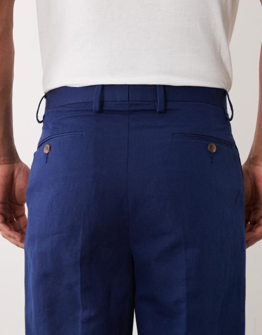 ASOS DESIGN - Afslappede og tapered marineblå habitbukser i hørrigt stof, 4 af 5