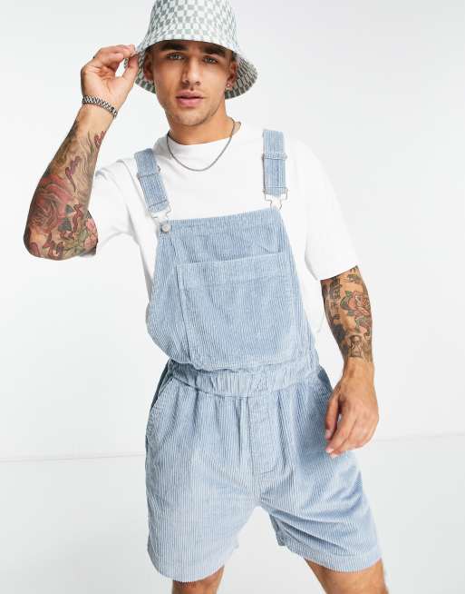 ASOS DESIGN - Afslappede overall-shorts i pastelblåt fløjl