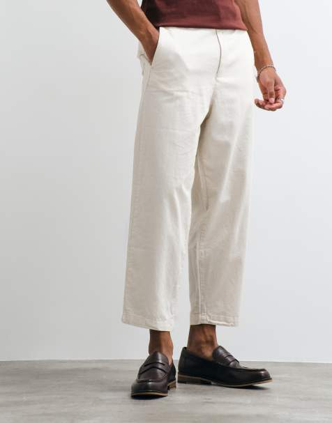 ASOS DESIGN afslappede tapered cropped bukser i hørblanding i ecru - view 1