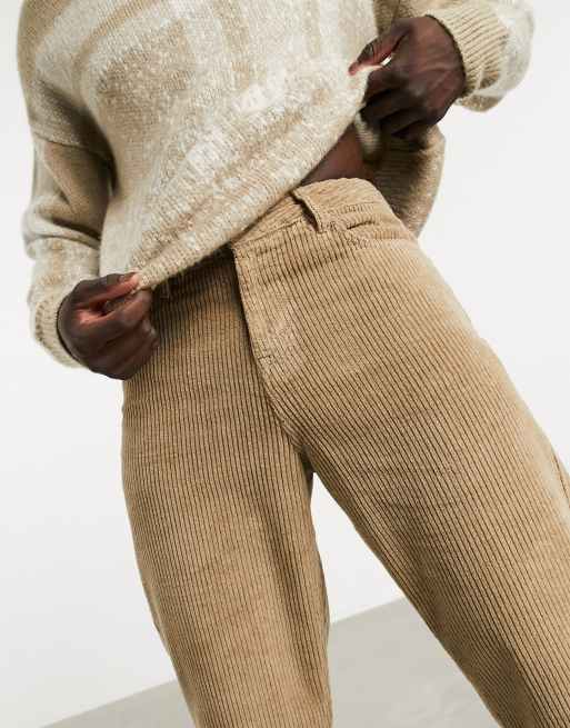 ASOS DESIGN - Afslappede tapered jeans i lysebrun jernbanefløjl, 3 af 4