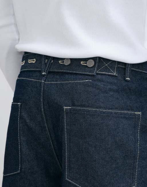 ASOS DESIGN - Afslappede tapered jeans i rå denim med plisseringer og spænde, 2 af 5