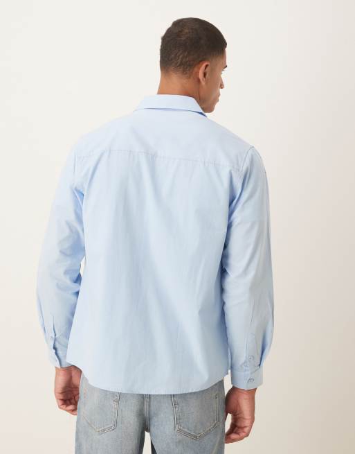 ASOS DESIGN - Afslappet blå poplin-skjorte med firkantet krave og print, 3 af 5