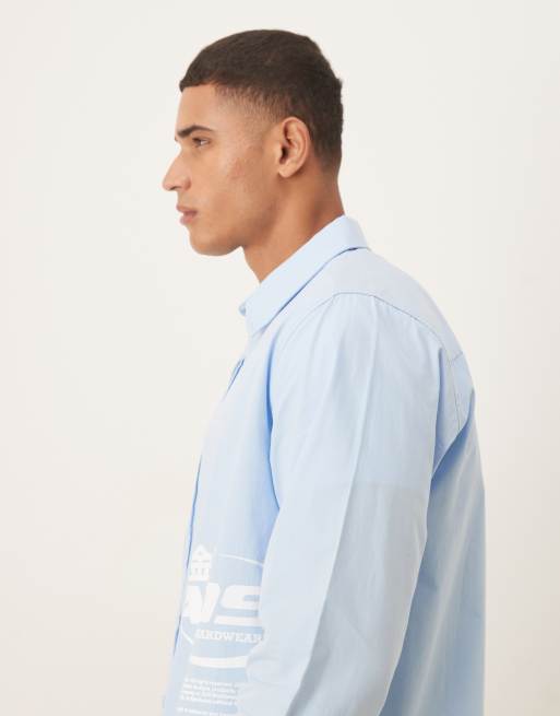 ASOS DESIGN - Afslappet blå poplin-skjorte med firkantet krave og print, 4 af 5