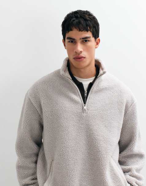 ASOS DESIGN afslappet borg-fleece med kvart lynlås i grå - view 1