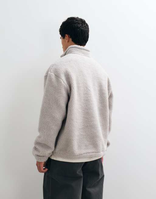 ASOS DESIGN afslappet borg-fleece med kvart lynlås i grå, 4 af 5