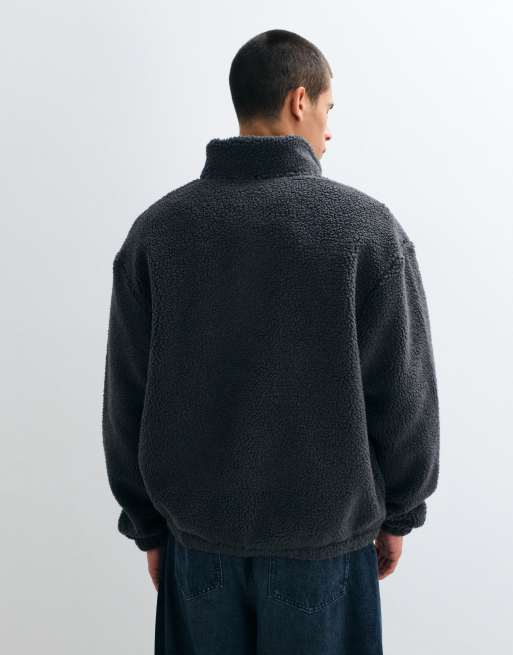 ASOS DESIGN afslappet borg-fleece med kvart lynlås i koksgrå, 5 af 5