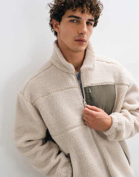 ASOS DESIGN afslappet borg-jakke med lynlås hele vejen igennem og cut and sew-detaljer i beige - view 1