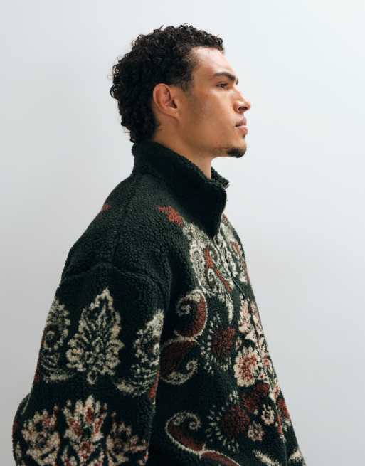 ASOS DESIGN afslappet borg med lynlås hele vejen igennem og tapestry-print i grøn, 4 af 5