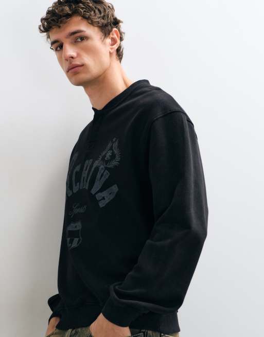 ASOS DESIGN afslappet boxy bomber-henley med syrevask og pigmentprint i sort, 4 af 5