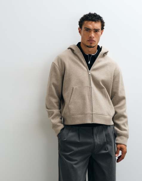 ASOS DESIGN afslappet boxy hoodie med lynlås og uldlook i beige - view 1