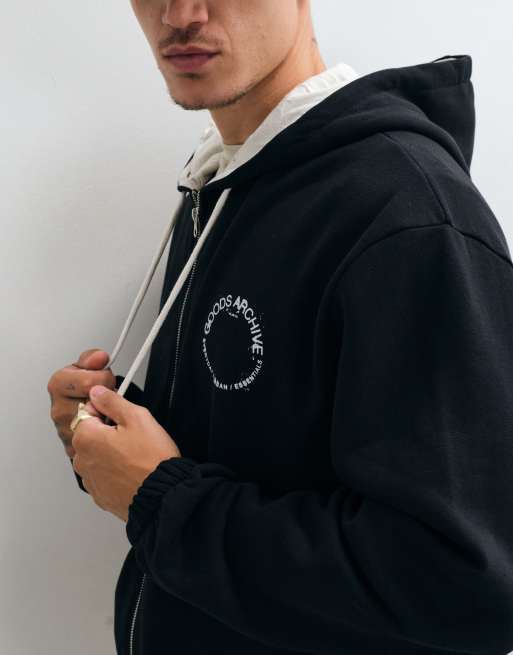 ASOS DESIGN afslappet boxy hættetrøje med lynlås og print samt kontrastfarvet hætte, 4 af 5