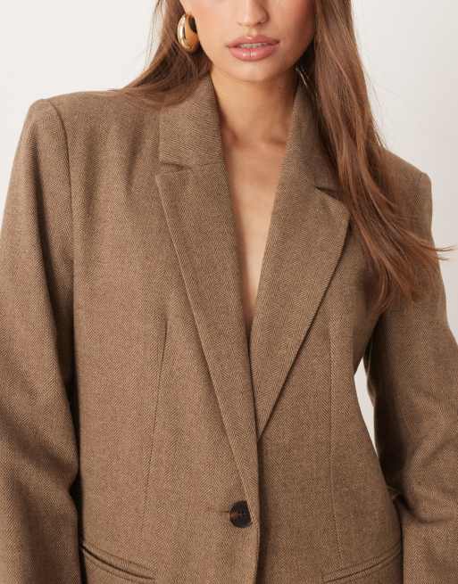 ASOS DESIGN - Afslappet brun blazer med tekstur og sildebensmønster, 2 af 4