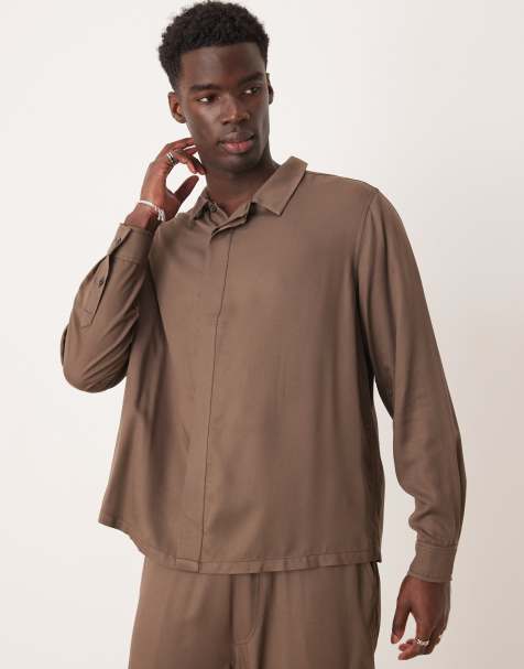 ASOS DESIGN - Afslappet brun skjorte - Del af sæt - view 1