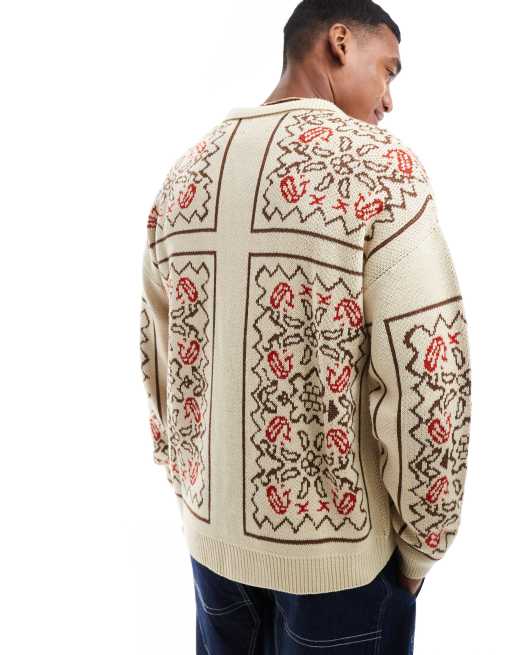 ASOS DESIGN - Afslappet cardigan i strik med krave og knapper samt aztekermønster, 3 af 4