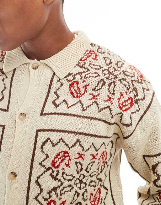 ASOS DESIGN - Afslappet cardigan i strik med krave og knapper samt aztekermønster, 4 af 4