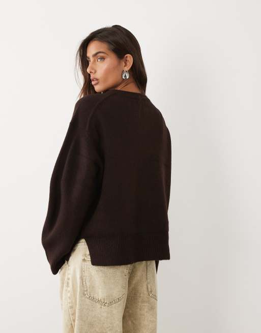 ASOS DESIGN afslappet cardigan med sideslidsdetalje i chokolade, 4 af 4