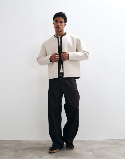 ASOS DESIGN afslappet cardigan-stil med lynlås i tekstureret stof i beige - view 1