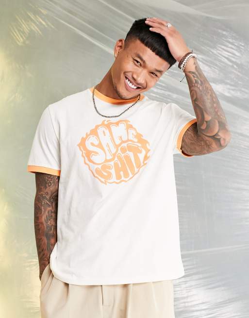 ASOS DESIGN - Afslappet cremefarvet T-shirt med surfer-tekst foran