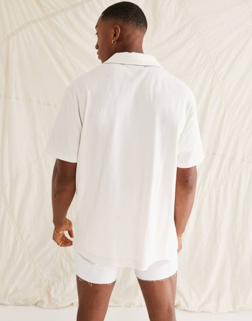 ASOS DESIGN - Afslappet cremehvid poloskjorte i ribstrik med reverskrave, 2 af 4