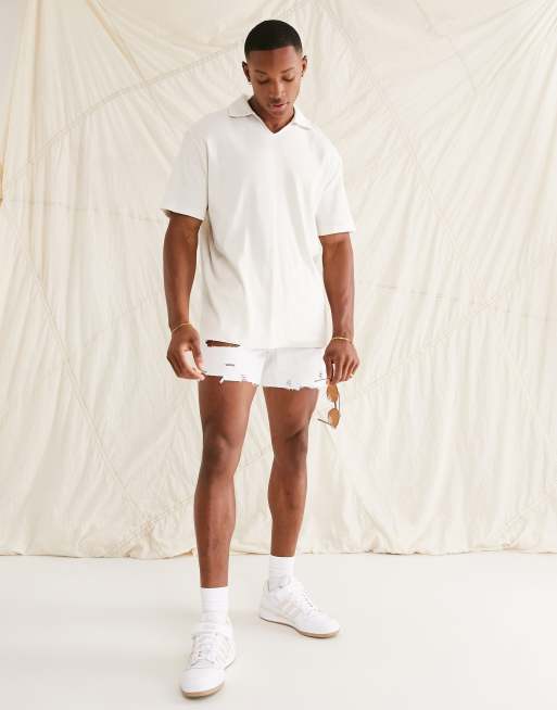 ASOS DESIGN - Afslappet cremehvid poloskjorte i ribstrik med reverskrave, 4 af 4