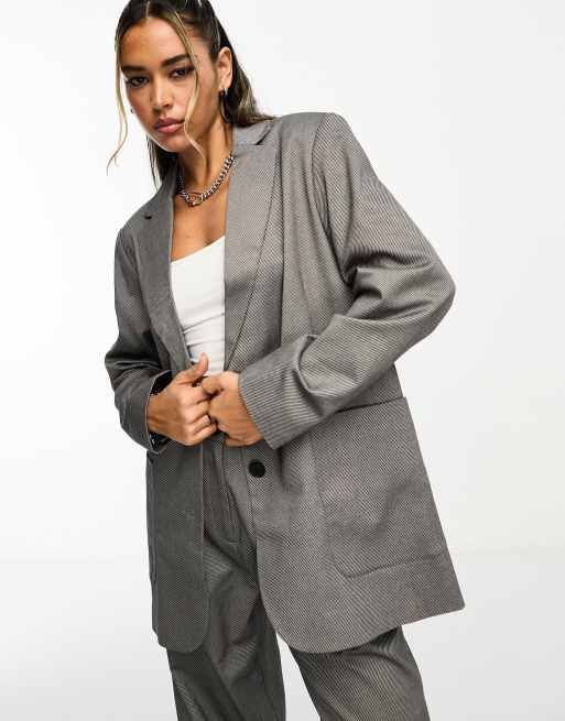 ASOS DESIGN - Afslappet dad-blazer med påsatte lommer i grå twill
